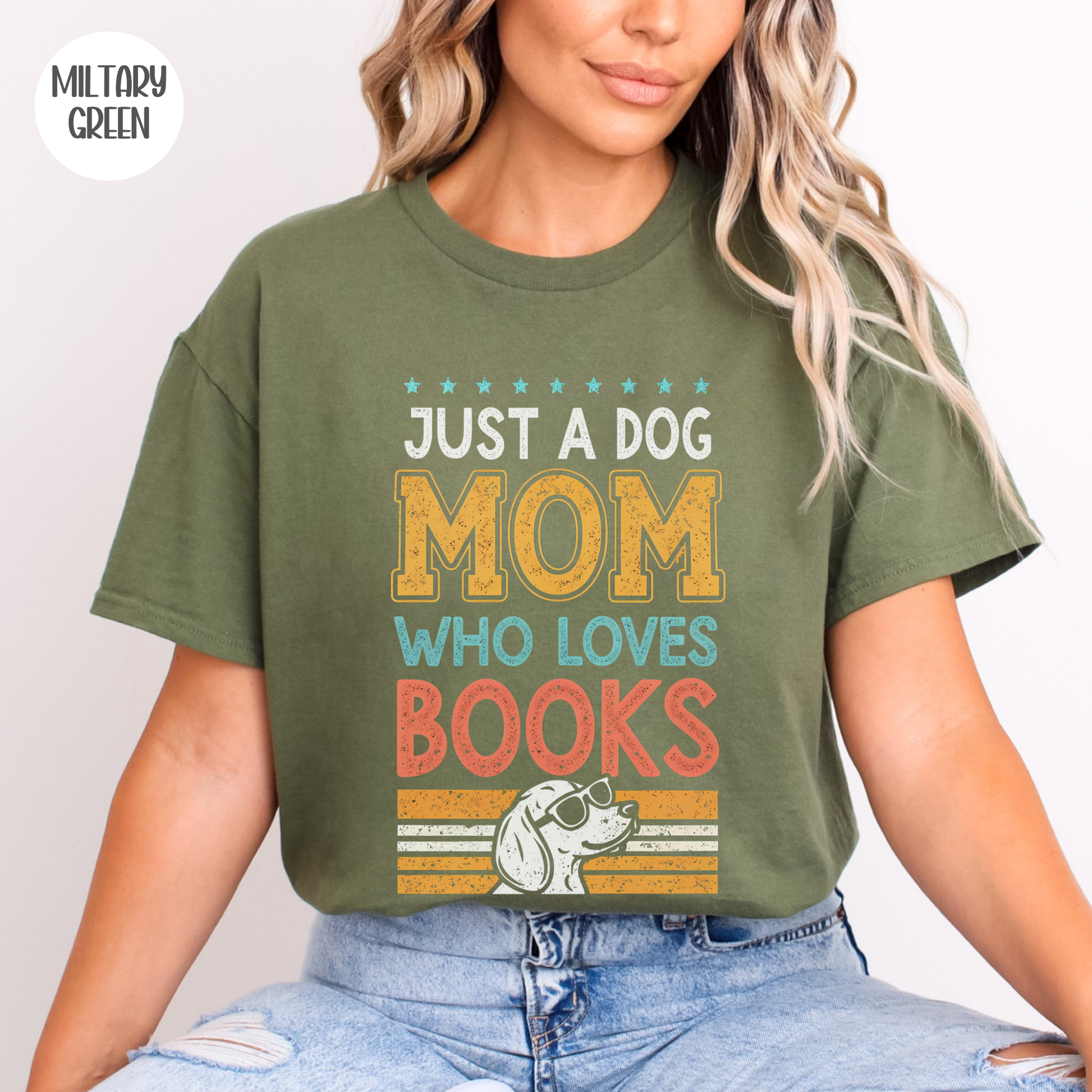 Just a Dog Mom who Loves Books T-Shirt-Stripeypeach