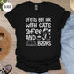 Life is Better with Cats Coffee & Books T-Shirt-Stripeypeach