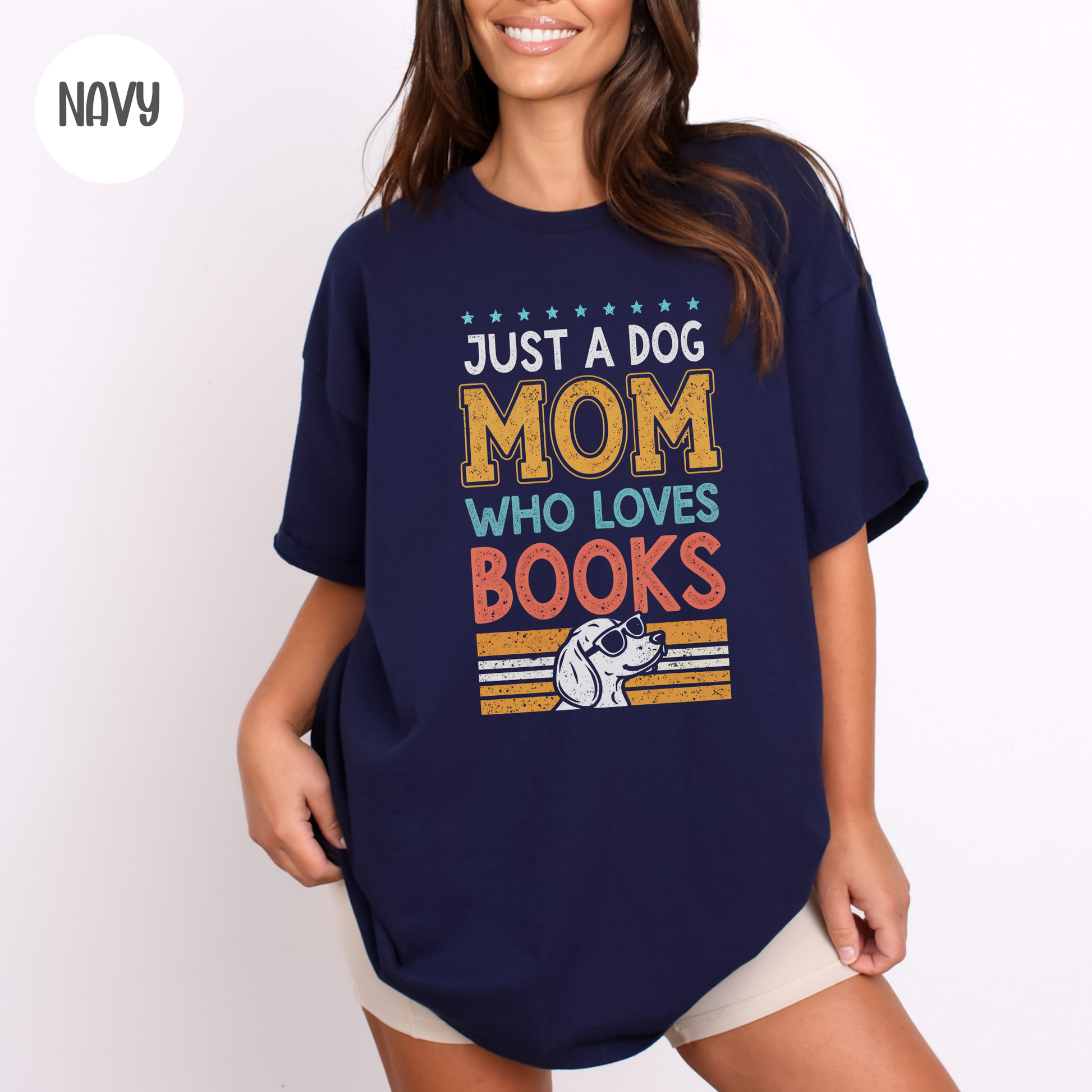 Just a Dog Mom who Loves Books T-Shirt-Stripeypeach