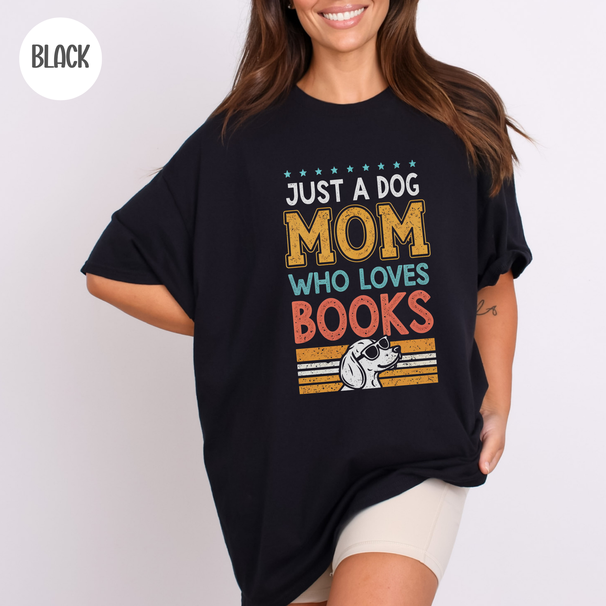 Just a Dog Mom who Loves Books T-Shirt-Stripeypeach