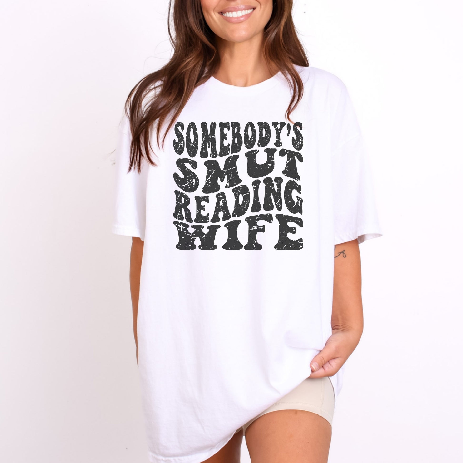 Somebody's Smut Reading Wife T-Shirt-Stripeypeach
