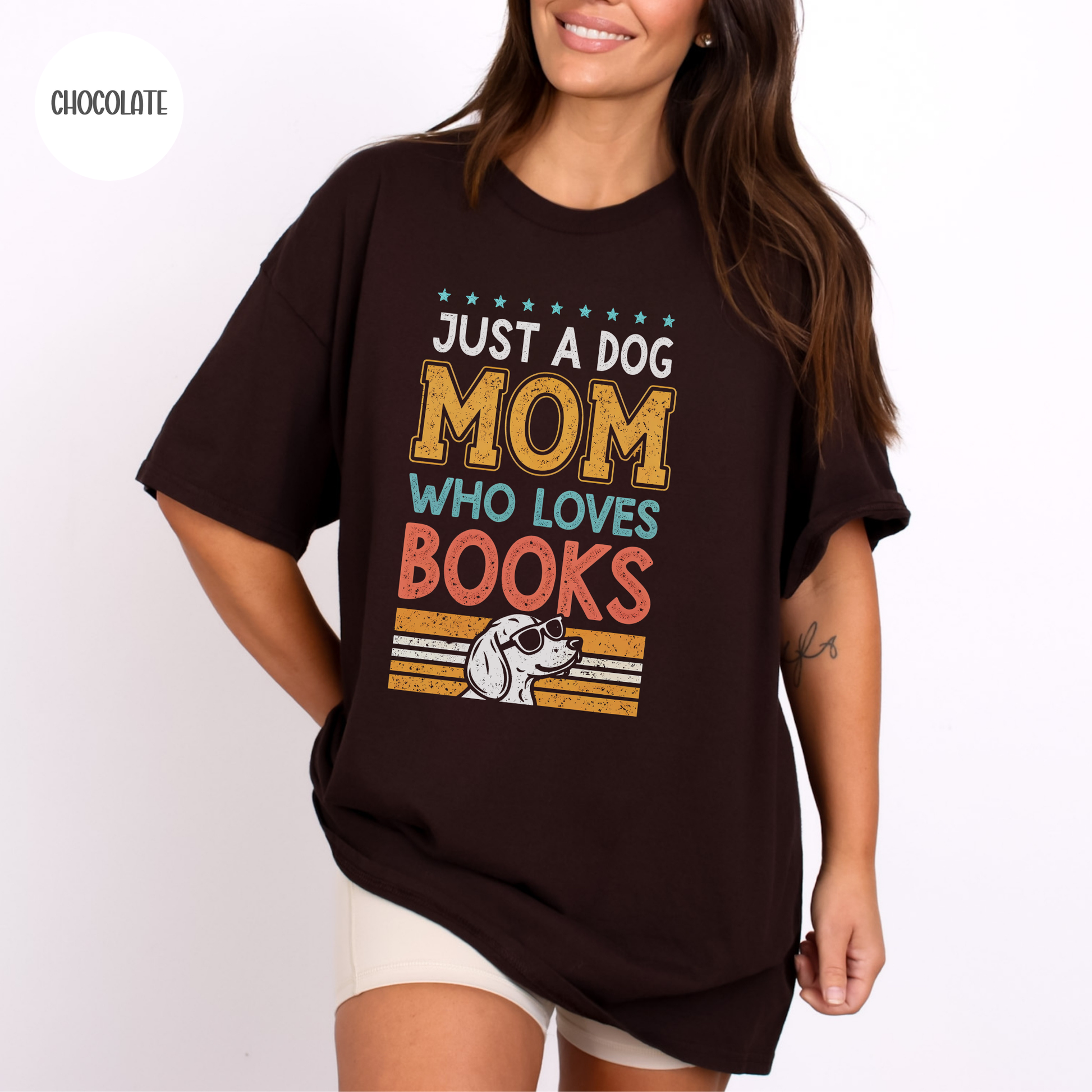 Just a Dog Mom who Loves Books T-Shirt-Stripeypeach