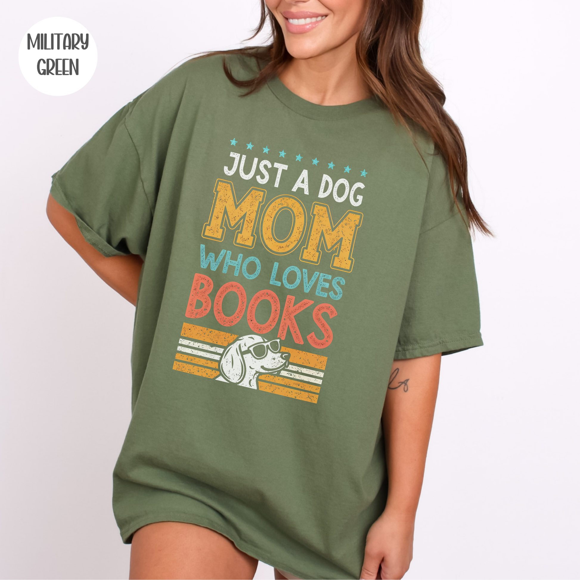 Just a Dog Mom who Loves Books T-Shirt-Stripeypeach