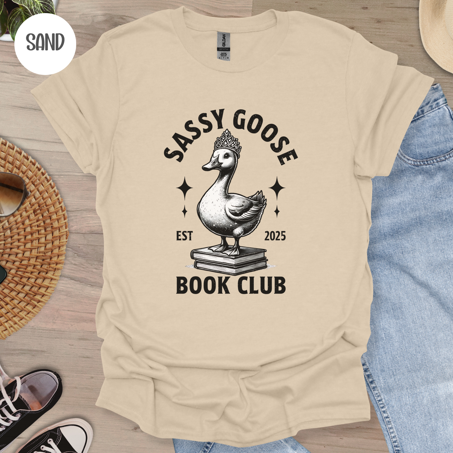 Sassy Book Club Goose T-shirt-Stripeypeach