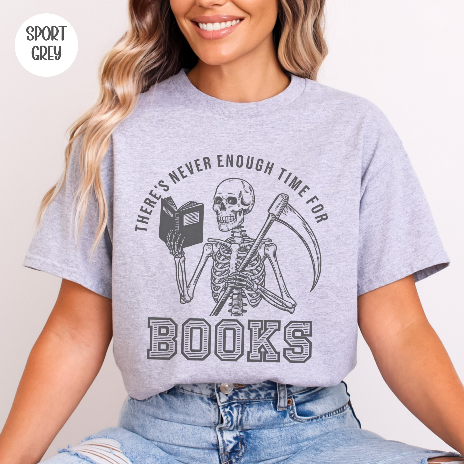 There's Never Enough Time for Books Skeleton T-Shirt-Stripeypeach