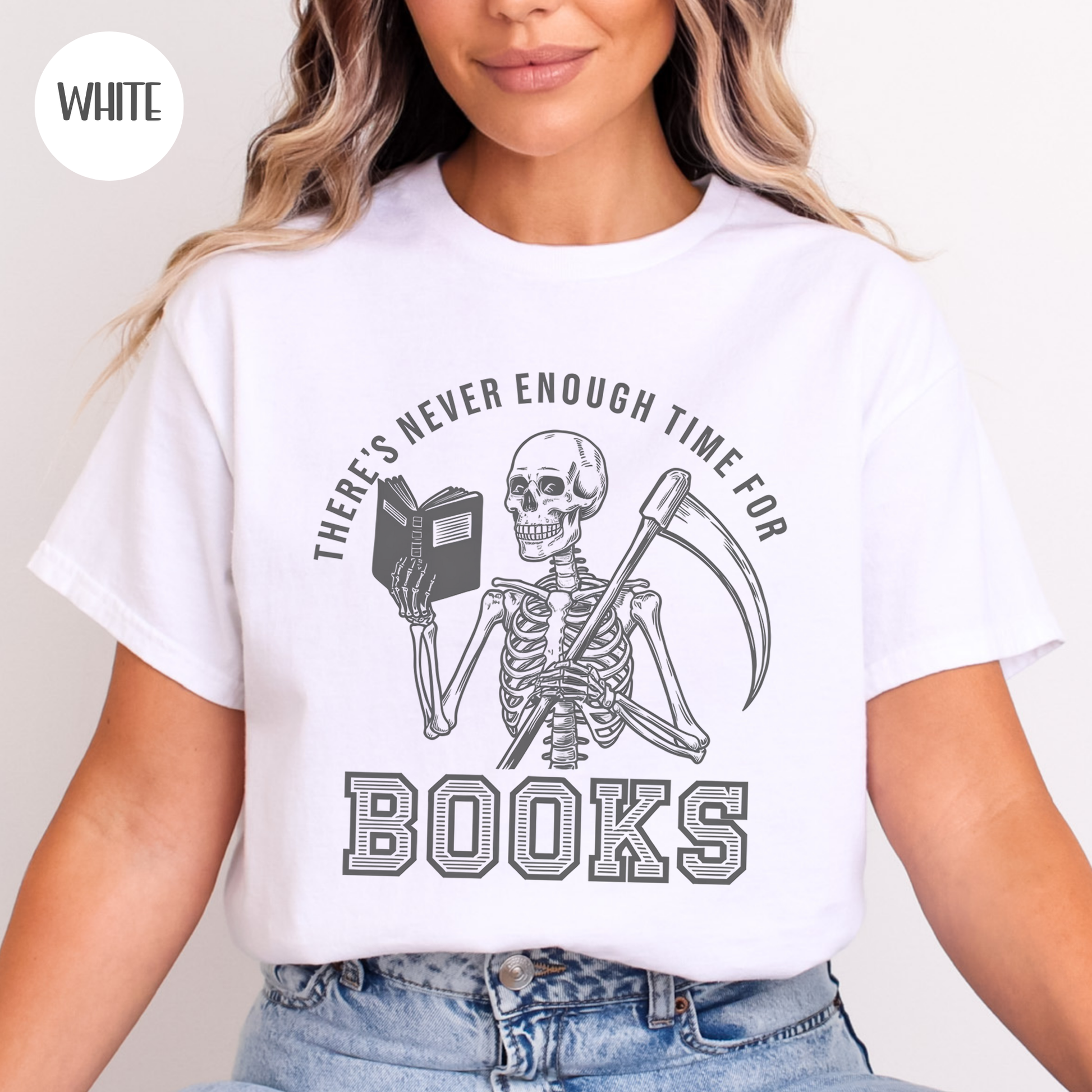 There's Never Enough Time for Books Skeleton T-Shirt-Stripeypeach