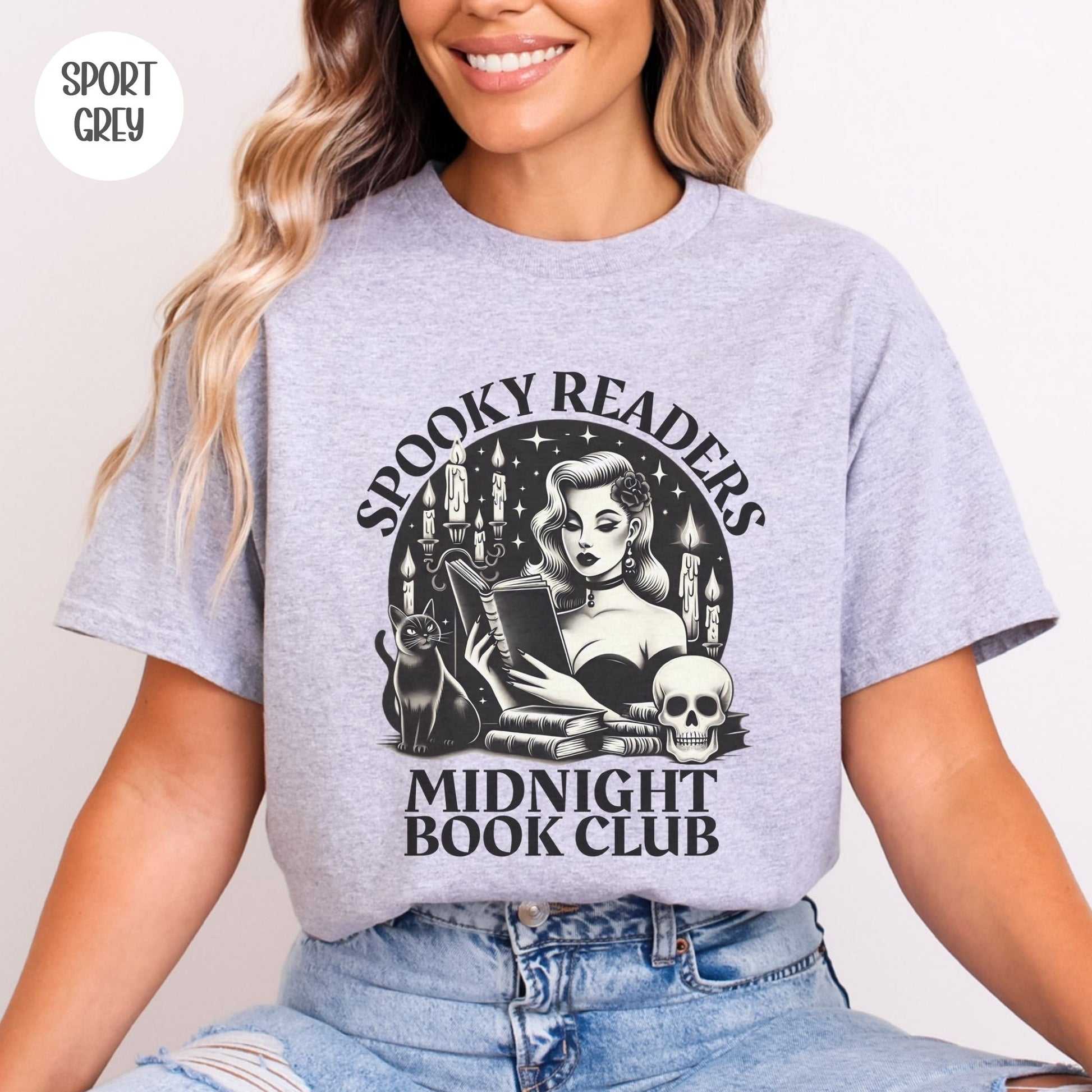 Spooky Readers Midnight Book Club T-Shirt-Stripeypeach