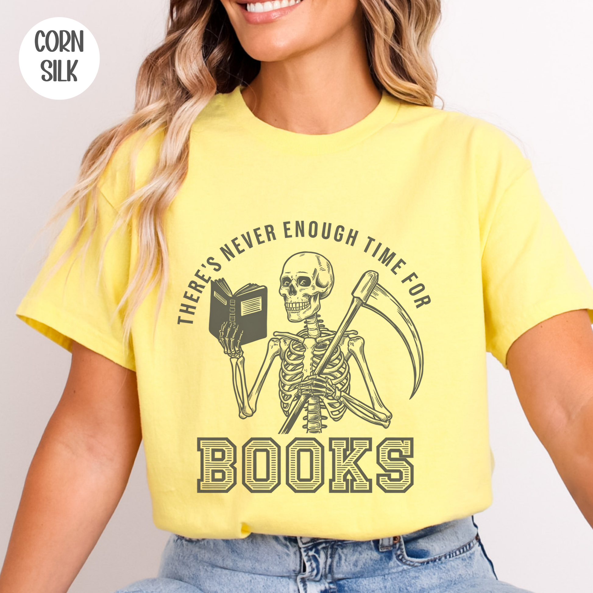 There's Never Enough Time for Books Skeleton T-Shirt-Stripeypeach