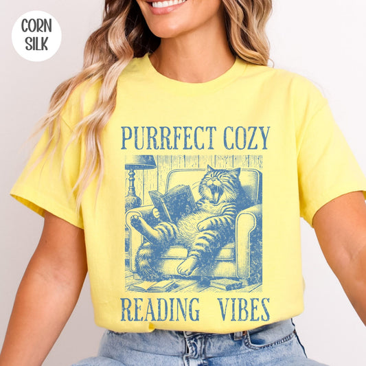 Purrfect Cozy Reading Vibes Cat T-Shirt