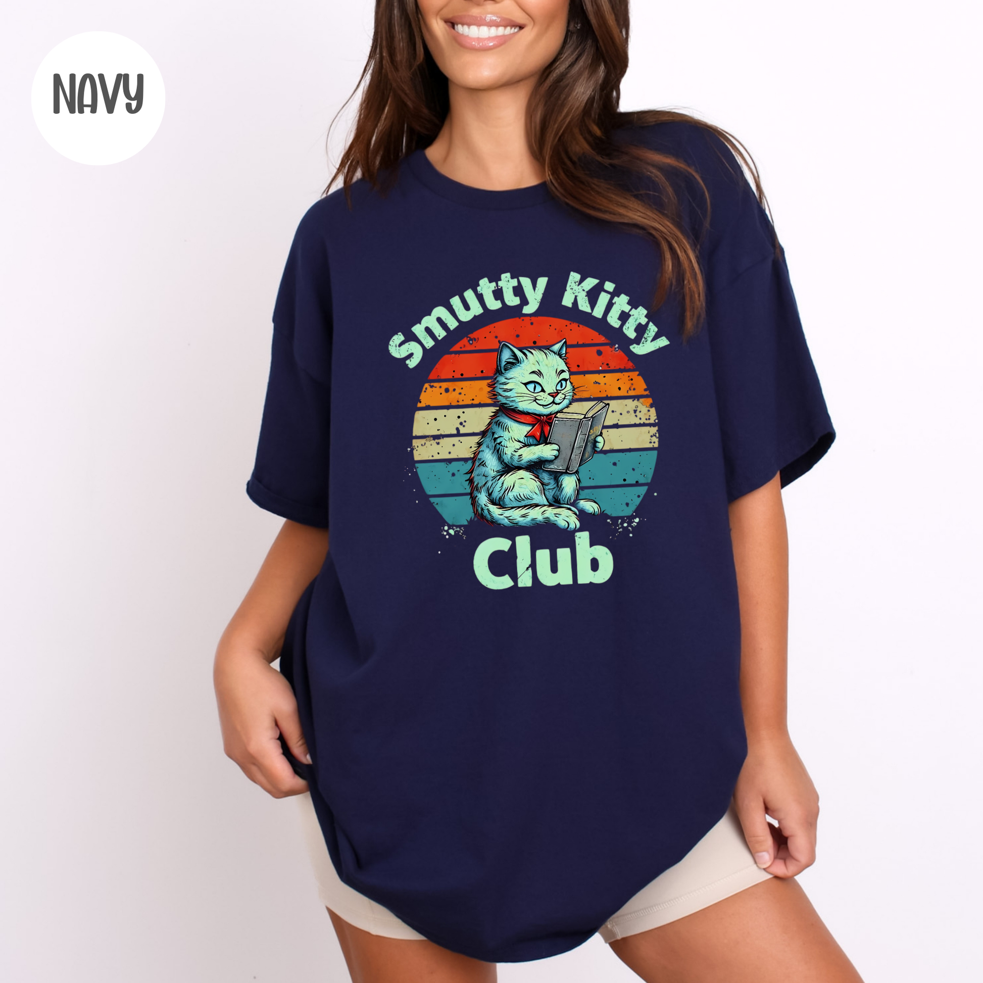 Smutty Book Club Cat T-Shirt-Stripeypeach