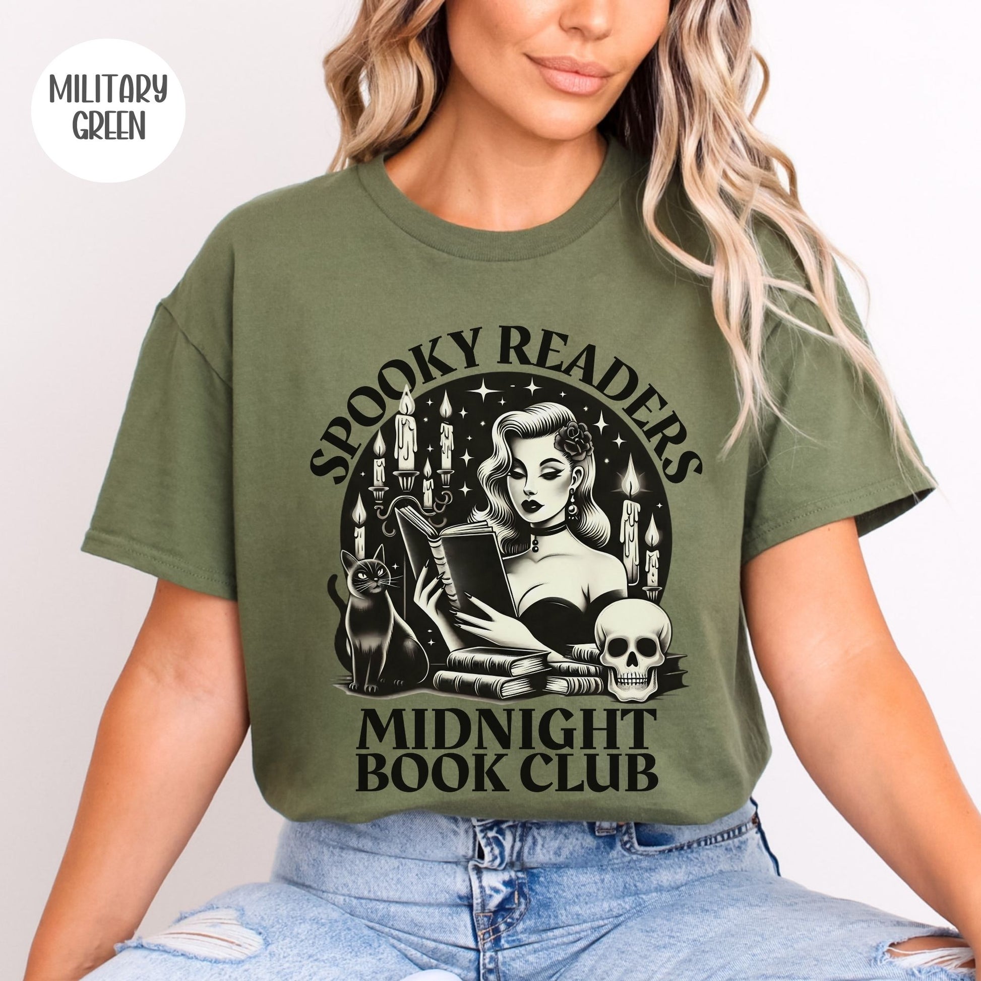 Spooky Readers Midnight Book Club T-Shirt-Stripeypeach