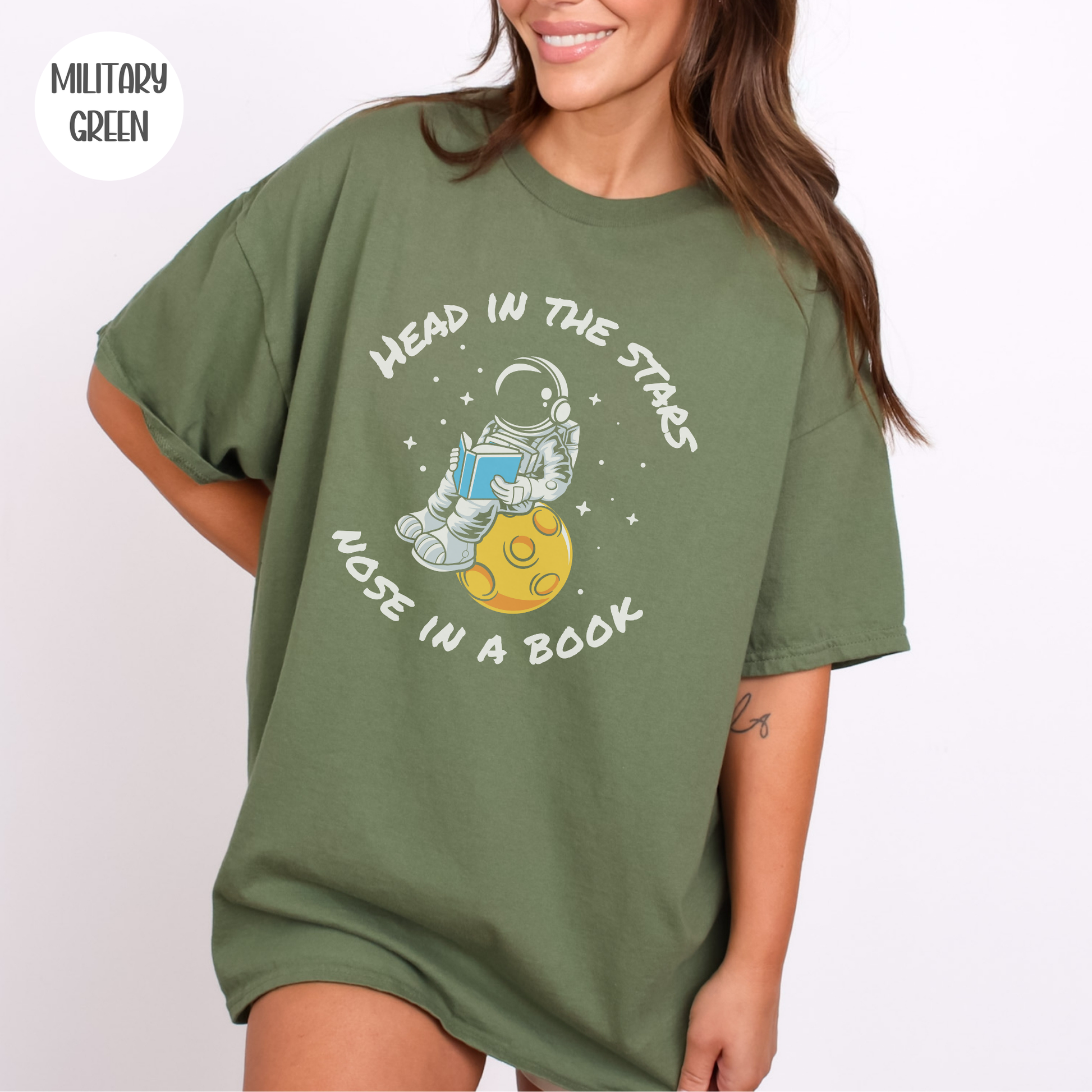Head in the Stars Astronaut Book T-Shirt-Stripeypeach