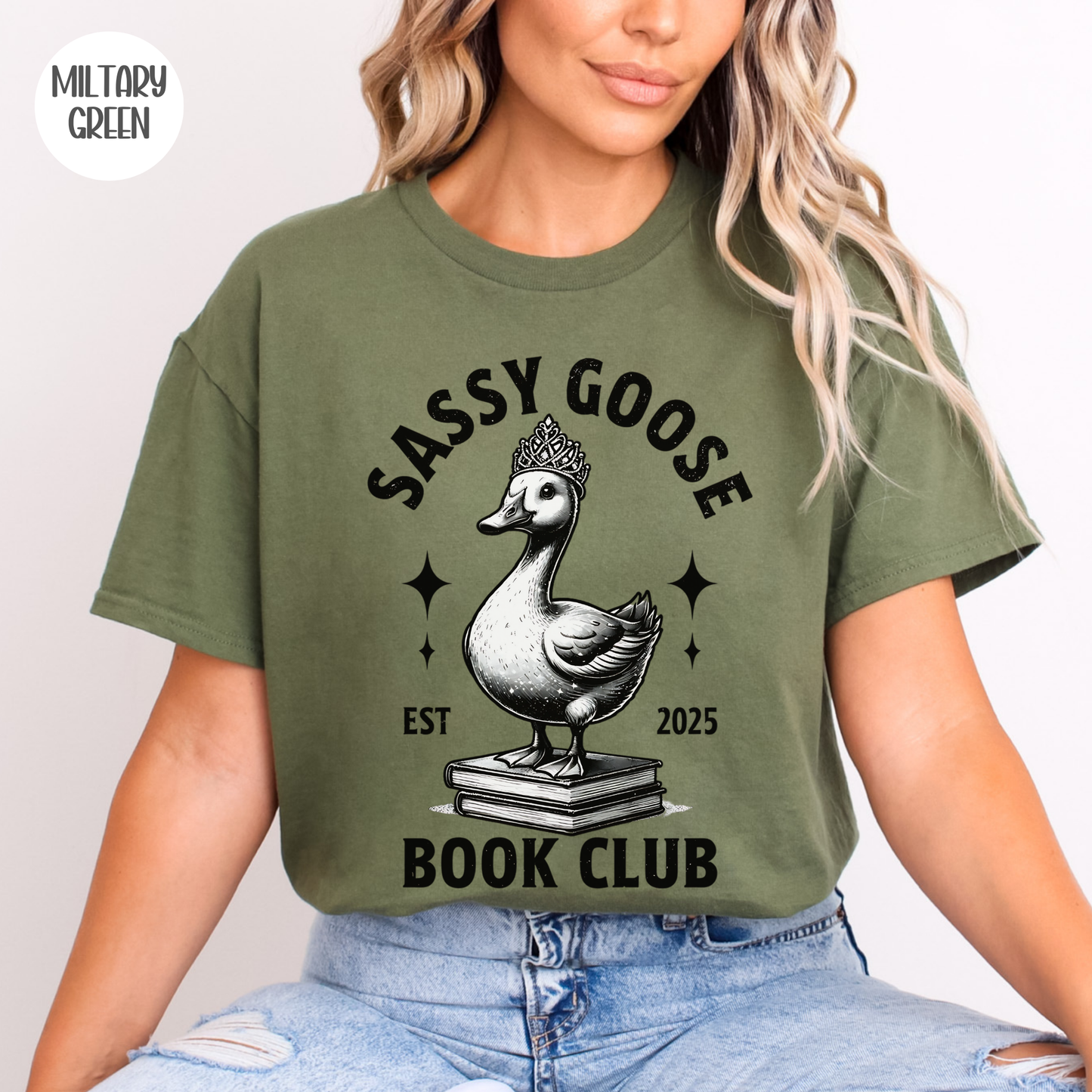 Sassy Book Club Goose T-shirt-Stripeypeach