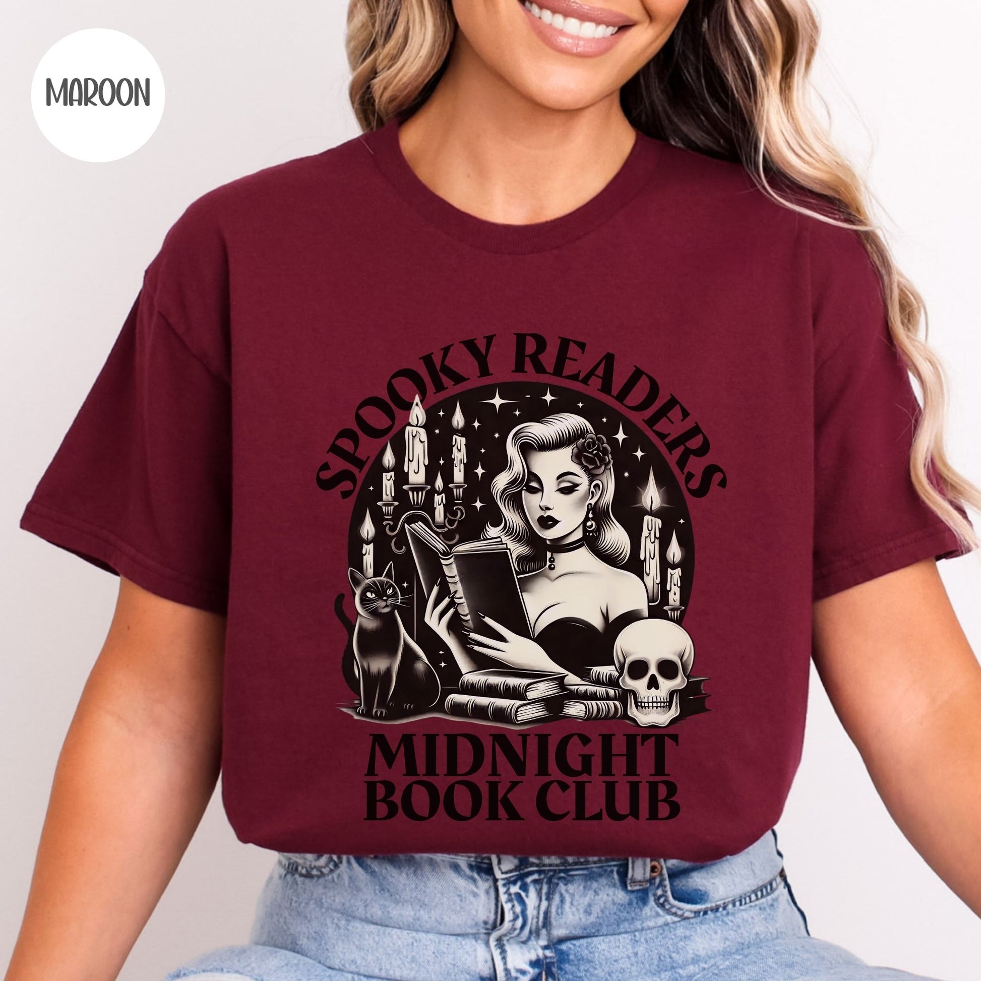 Spooky Readers Midnight Book Club T-Shirt-Stripeypeach