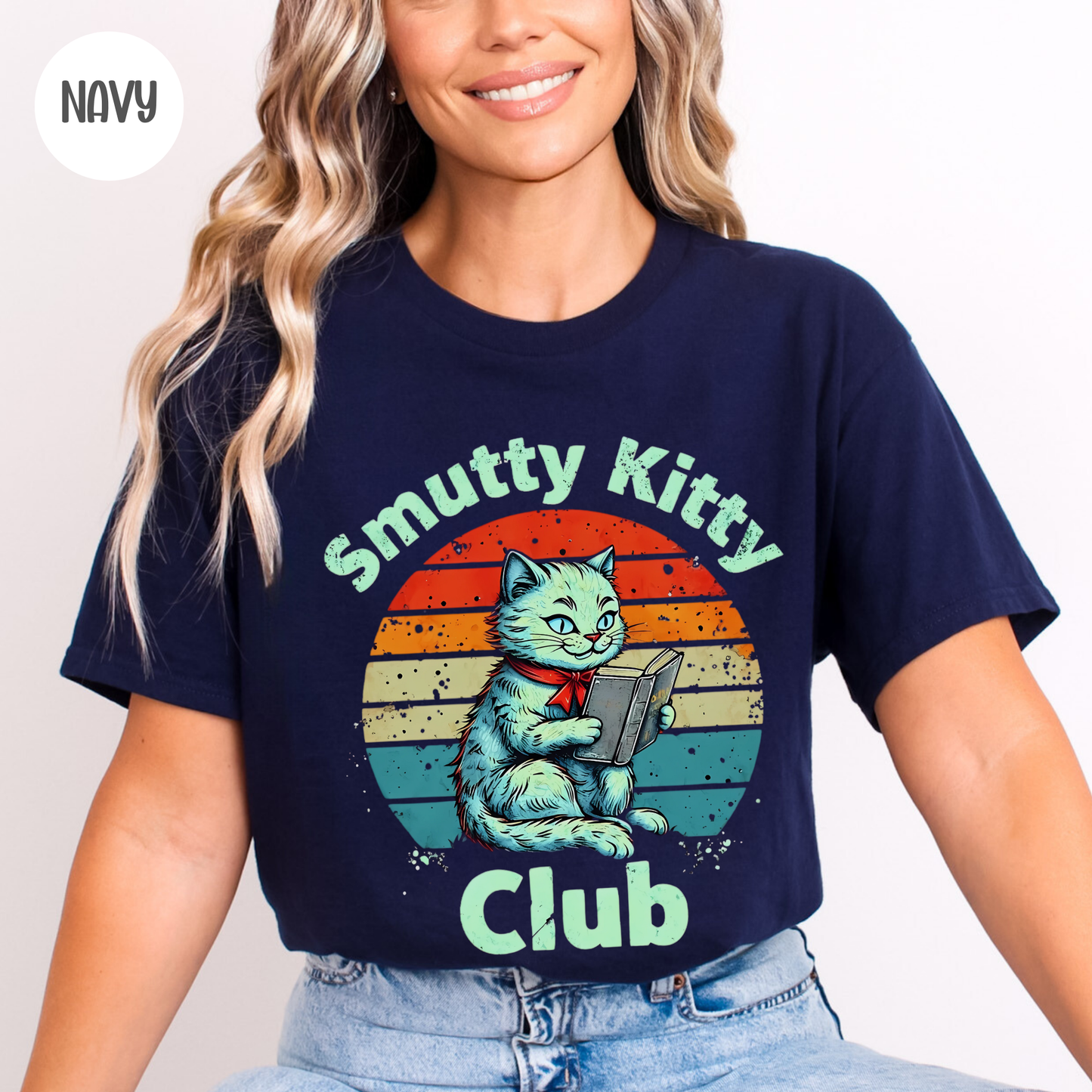 Smutty Book Club Cat T-Shirt-Stripeypeach