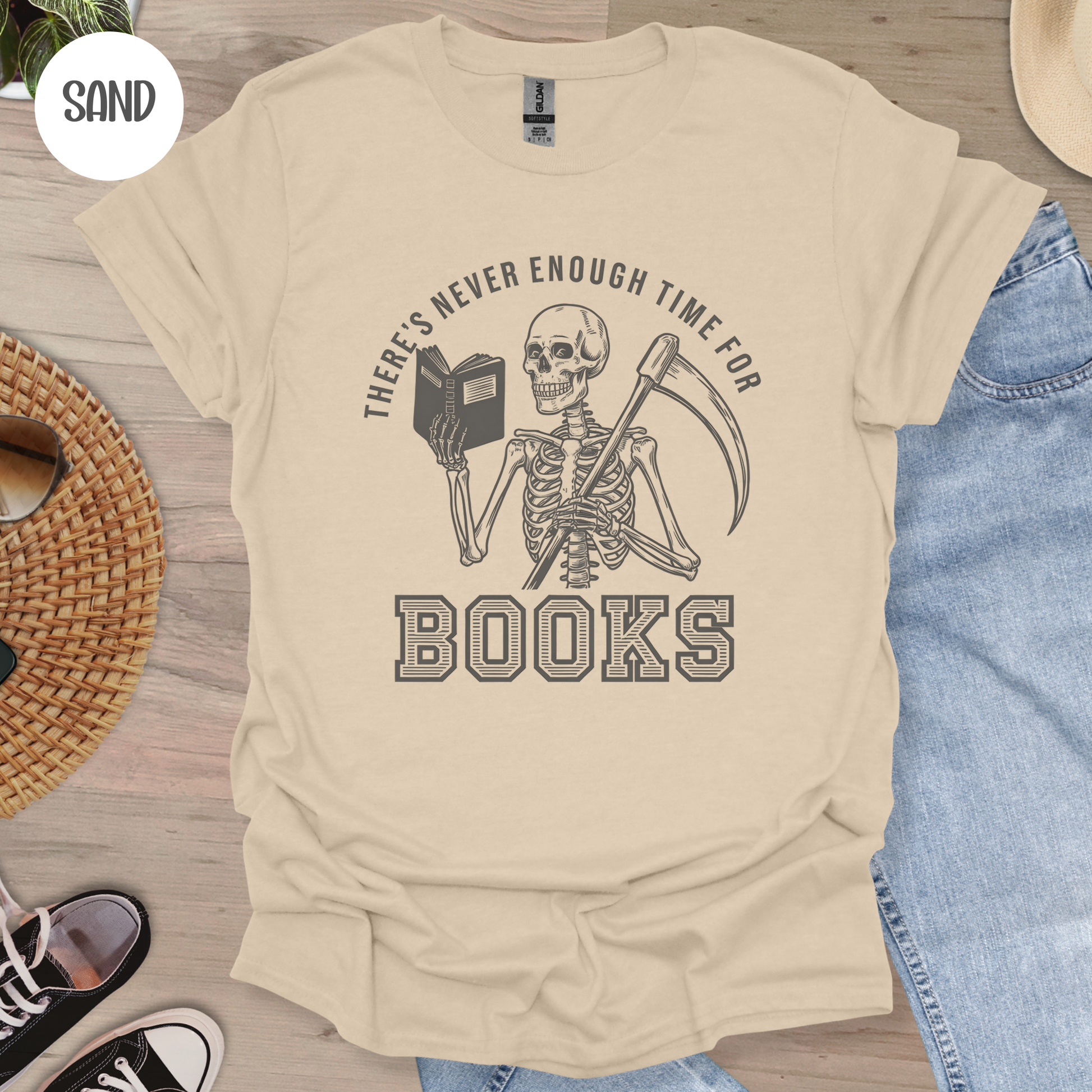 There's Never Enough Time for Books Skeleton T-Shirt-Stripeypeach
