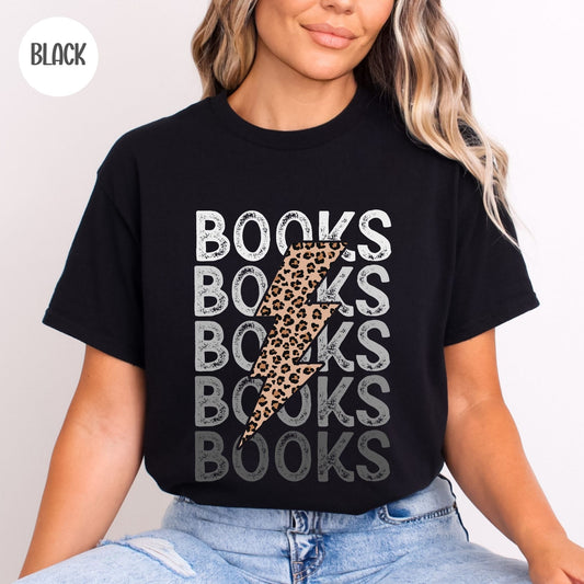 Books Leopard Lightning Bolt T-Shirt