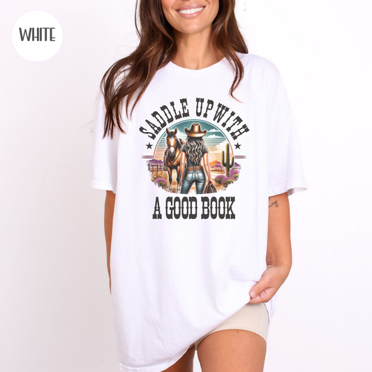 Saddle Up with a Good Book Western Design T-Shirt