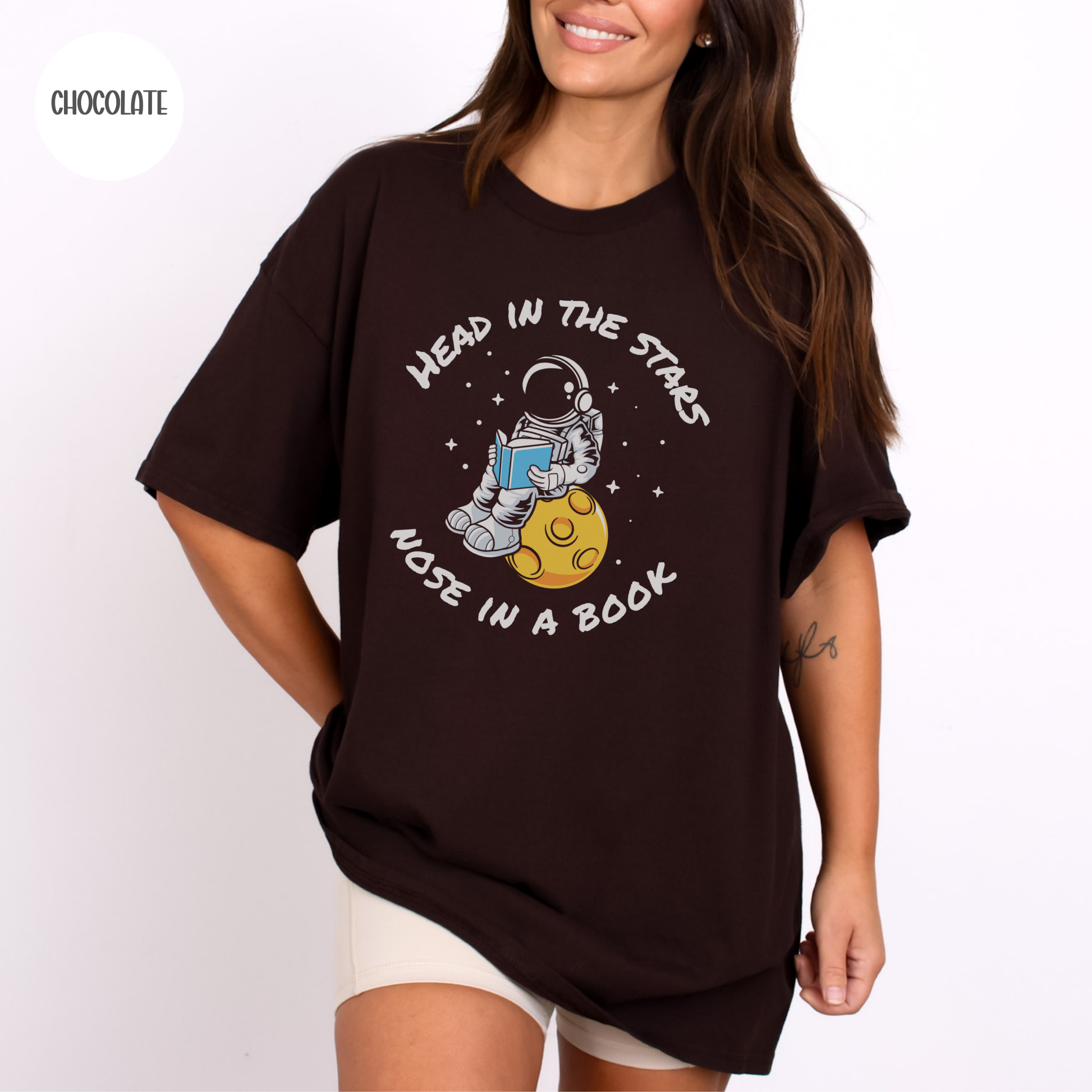 Head in the Stars Astronaut Book T-Shirt-Stripeypeach