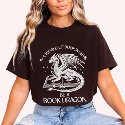 In a World of Bookworms be a Book Dragon T-Shirt-Stripeypeach