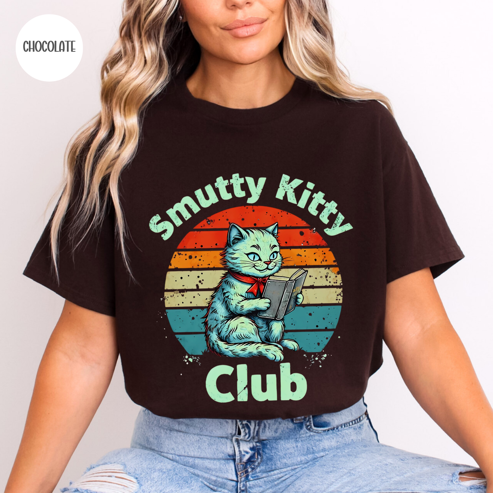 Smutty Book Club Cat T-Shirt-Stripeypeach
