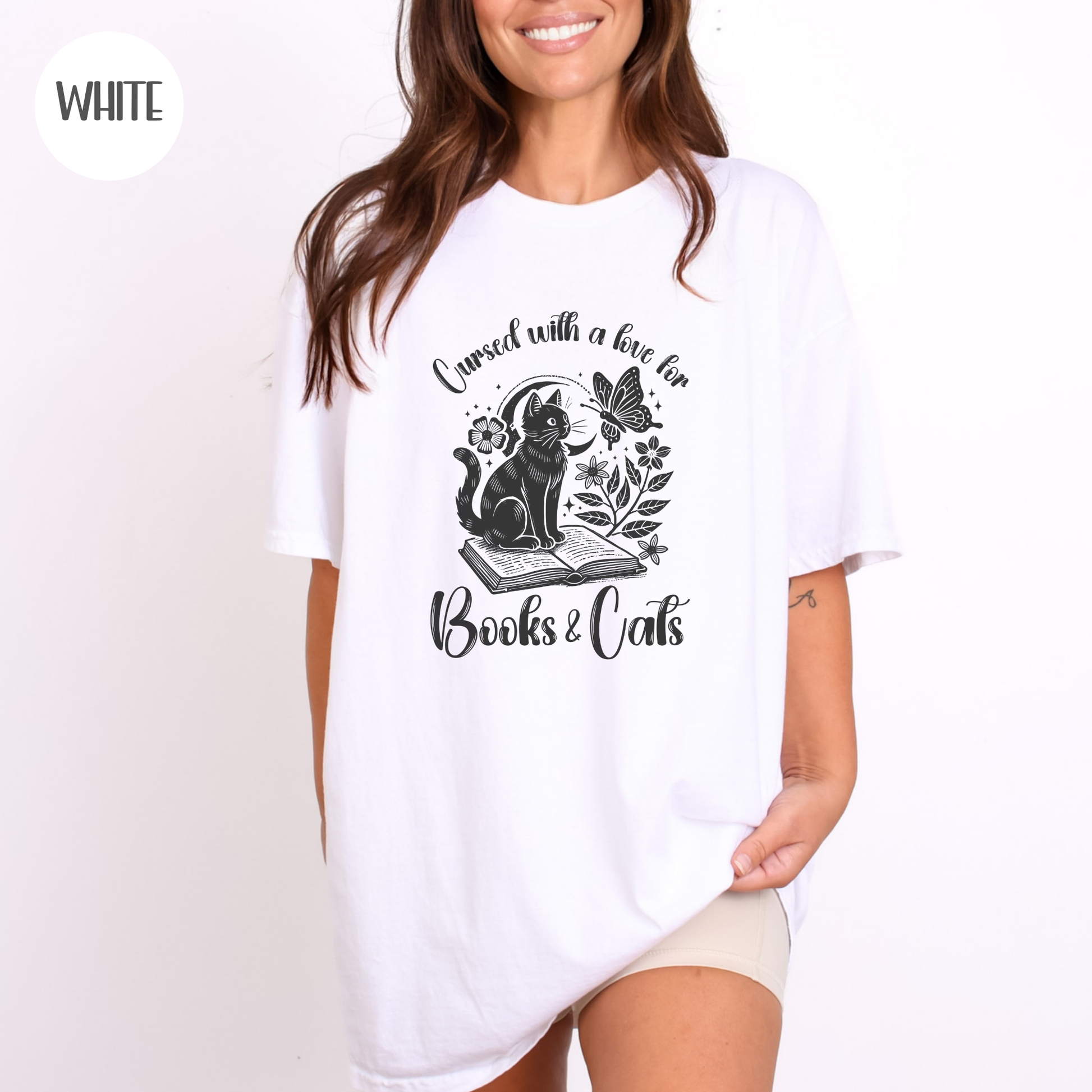 Cursed with a Love for Books & Cats T-Shirt-Stripeypeach